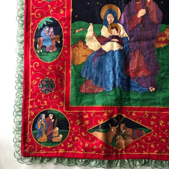 Vintage Holy Family Nativity Christmas Tapestry Wall Banner Decoration Handmade - Picture 5 of 16